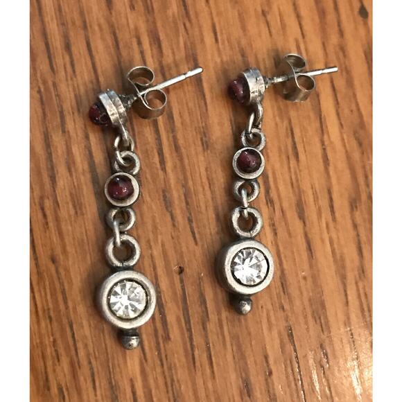 Silver-Tone Circle Link Dangle Purple and Crystal 1" Post Earrings - Picture 1 of 7